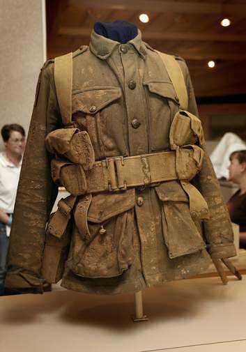 The uniform of Private C.J. Giles of the 29th Battalion worn at the battle at Morlancourt. Photo: Jeffrey Chan