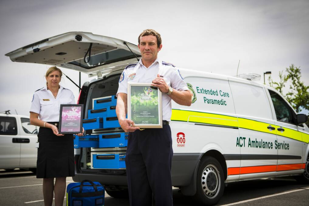 Top gong: ACT Ambulance Service general manager of operations Matthew Smith, and operations manager  Louise Smith. Photo: Jamila Toderas