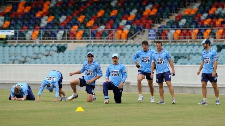 The NSW team trains at Manuka Oval before the shield final. Photo: Graham Tidy