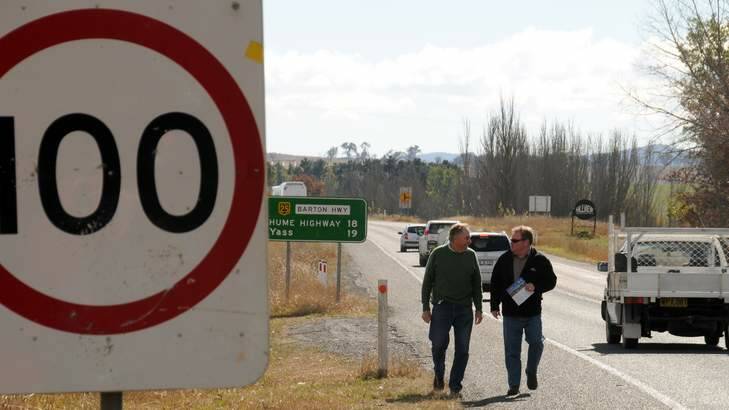 Murrumbateman locals Bill Bladwell and right  Peter  McGinnley on the notorious Barton Highway, pictured here in 2010. Photo: Kate Leith