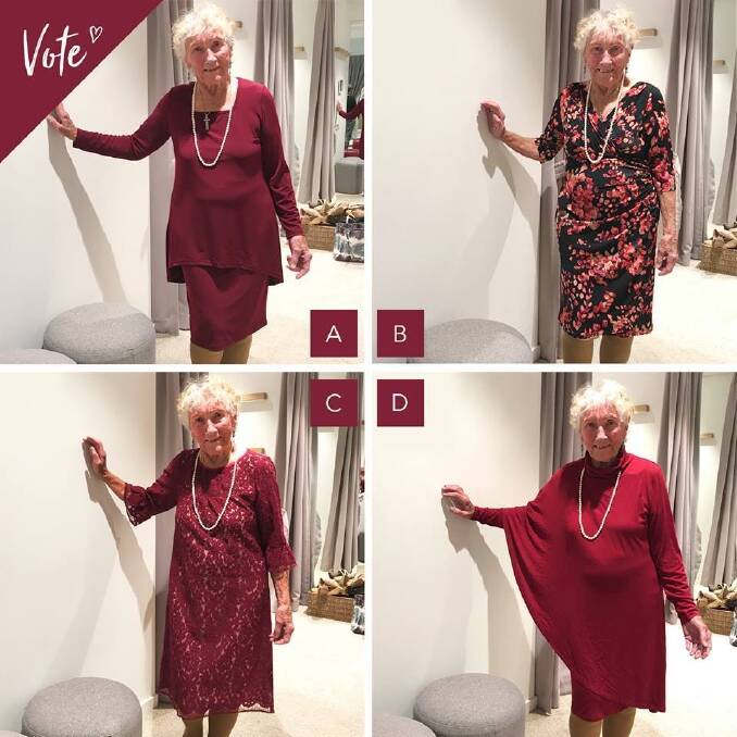Canberra's 93-year-old bride, Sylvia Martin brought her bridesmaids along to help choose a dress for her wedding next month. Photo: Facebook/birdsnest.com.au