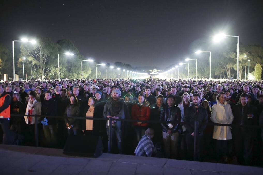 Anzac Day dawn service at the Australian War Memorial in Canberra on Wednesday. Photo: Alex Ellinghausen