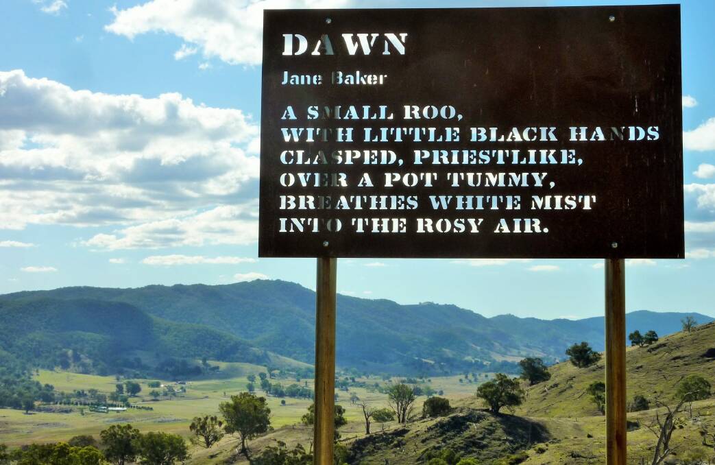 A poetry board welcomes visitors to the picturesque Wee Jasper Valley. Photo: Tim the Yowie Man