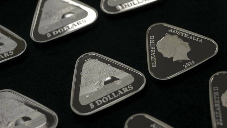 Ceremony at the Royal Australian Mint, to unveil the commemorative $5 fine silver proof triangular coin, "Lest We Forget", as part of the Anzac Centenary Coin program. Photo: Graham Tidy