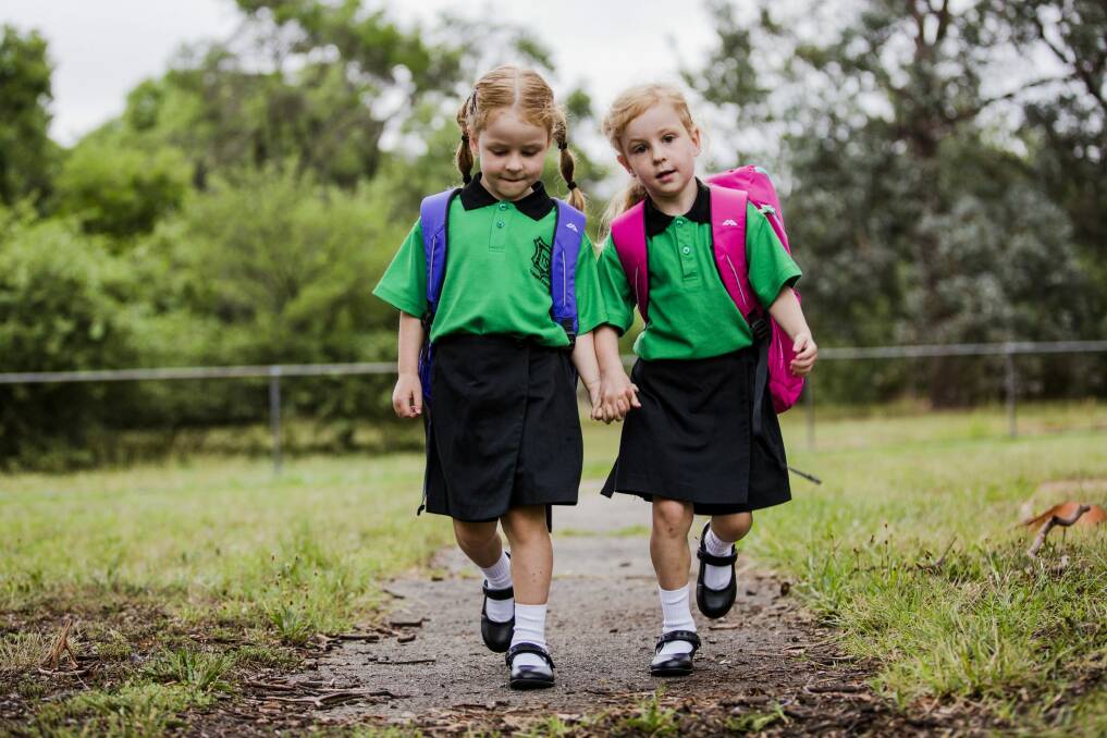 Twins Amaya, left, and Ellie  are starting kindergarten at Turner Primary this year. Photo: Jamila Toderas
