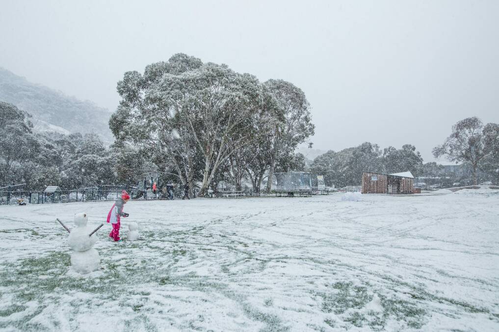 The Beaumont family enjoying snow at Thredbo on Monday. Photo: Supplied
