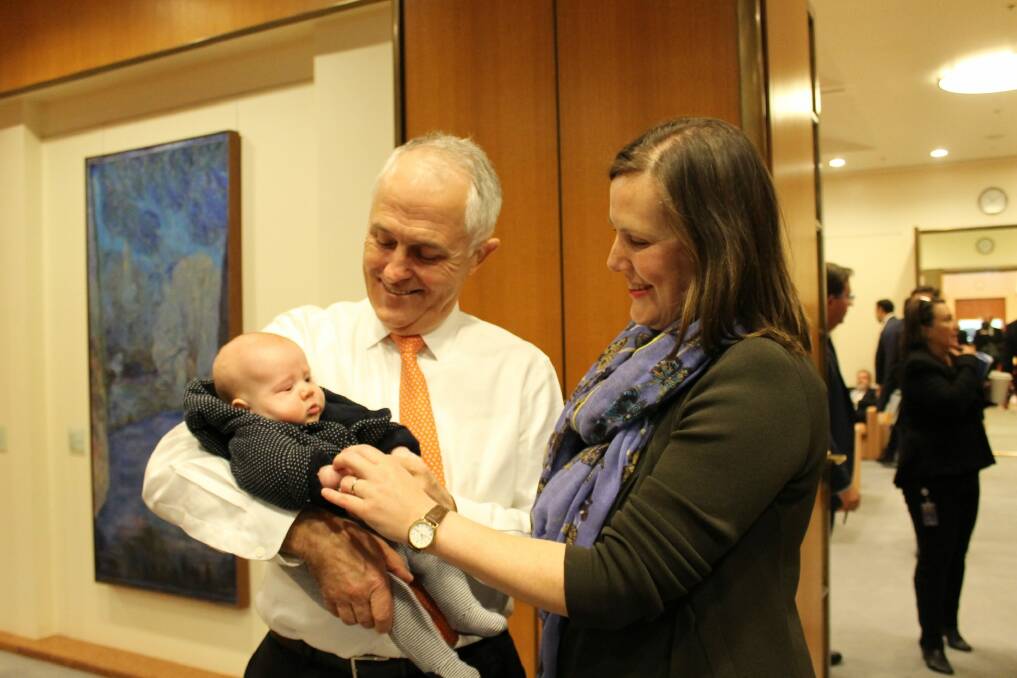 Prime Minister Malcolm Turnbull with Assistant Treasurer Kelly O'Dwyer and her son, Edward. Photo: Supplied