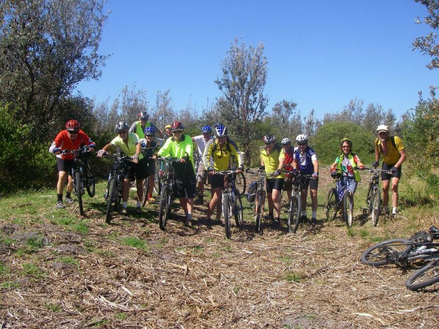 A group of cyclists from EuroBUG on the historic Corunna Point velodrome. Photo: Guy Brantingham and EuroBUG
