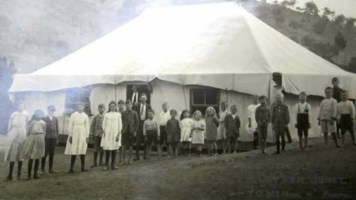 A marquee at Cotter River School, in 1914.