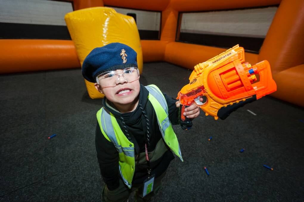Max Xi, 5, playing in the Nerf gun arena.  Photo: Dion Georgopoulos