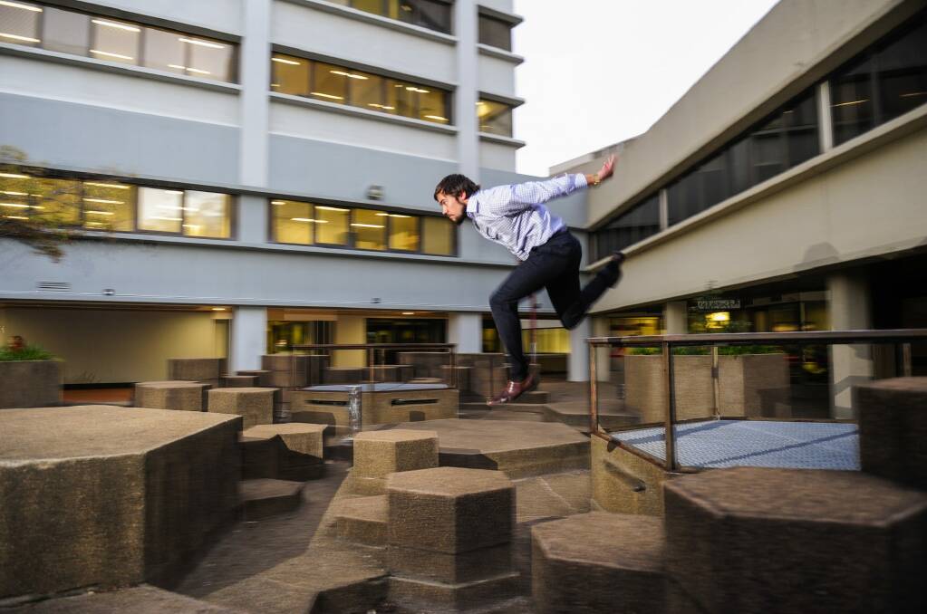 Canberra Parkour Association president  Eliot Duffy is lobbying the government for more support after a petition from the public revealed the sport was popular in Canberra. Photo: Melissa Adams