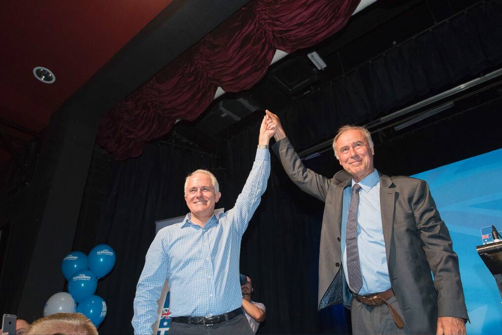 John Alexander with PM Malcom Turnbull at Ryde-Eastwood Leagues Club. Photo: Christopher Pearce
