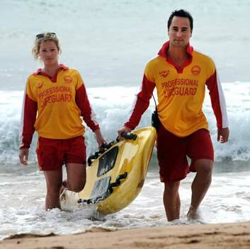 Lifeguards at Malua Bay, Casidhe Rutter and Bernard Robben, on the job. Photo: Graham Tidy