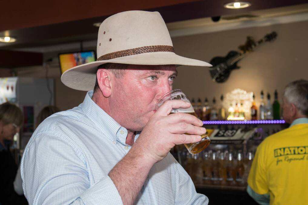 Barnaby Joyce at the Longyard Pub in Tamworth after the High court ruled he was a New Zealand Citizen. Photo: Peter Hardin