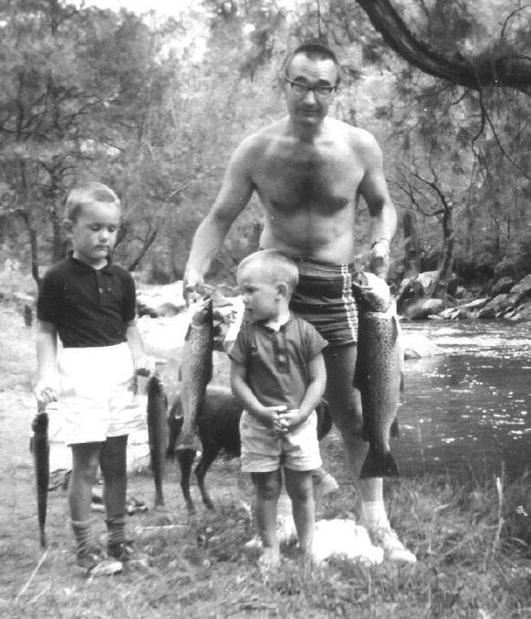 The Acker family with four trout caught on the Goodradigbee River in the early 1970s. Photo: Margitta Acker