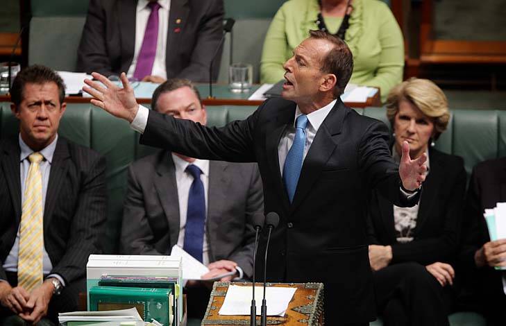 It's all in the tone ... there's a suggestion that women voters in particular don't warm to Opposition leader Tony Abbott's full-on style of politicking. Photo: Alex Ellinghausen