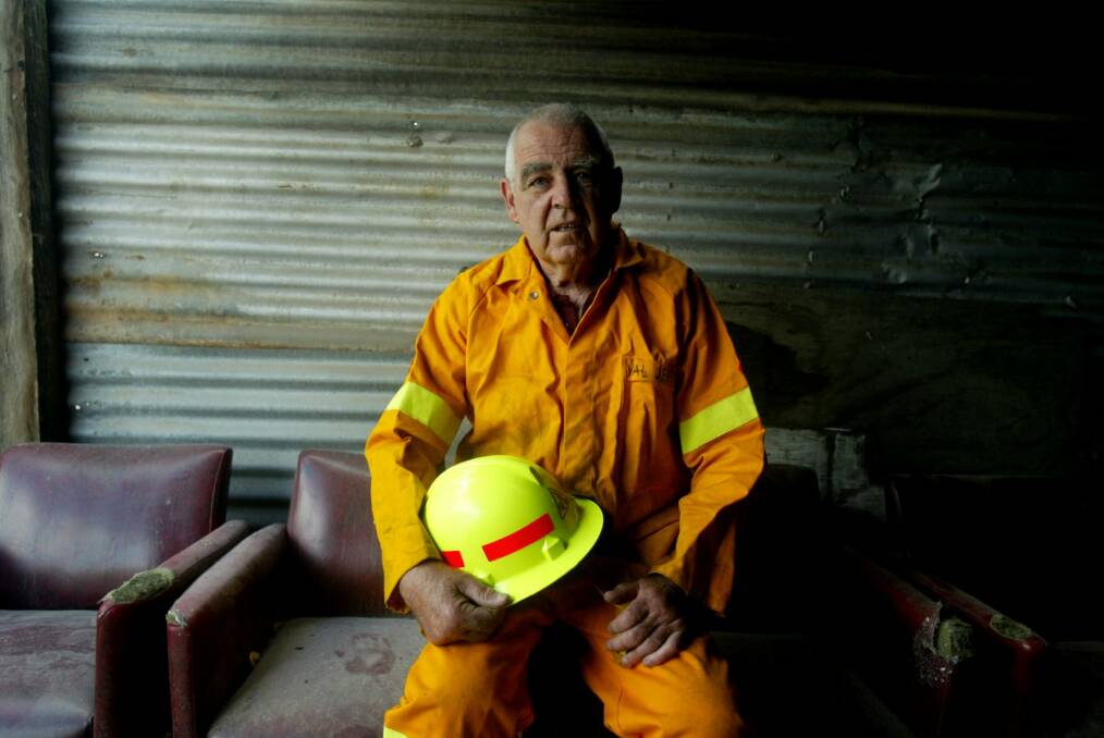 Val Jeffery in his firefighting gear in 2005. He was a Rural Fire Brigade captain for 38 years. Photo: Chris Lane
