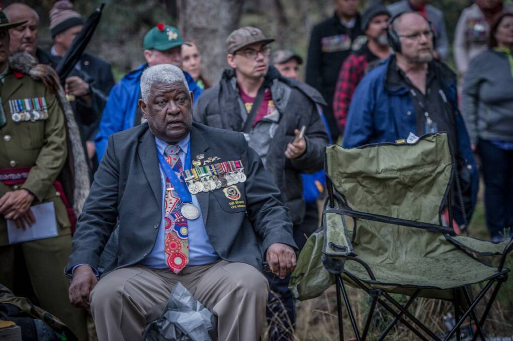 Crowds gather at the Anzac ceremony for Indigenous and Torres Strait Islander soldiers. Photo: karleen minney