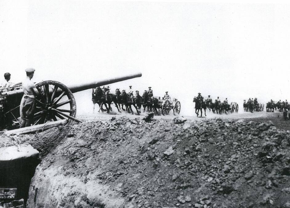 Stephen Ellery used to drive these artillery limbers loaded with ammunition for his trench mortar battery. This picture was taken at Pozieres in June 1916. The guns are British but the drivers are Australian.
