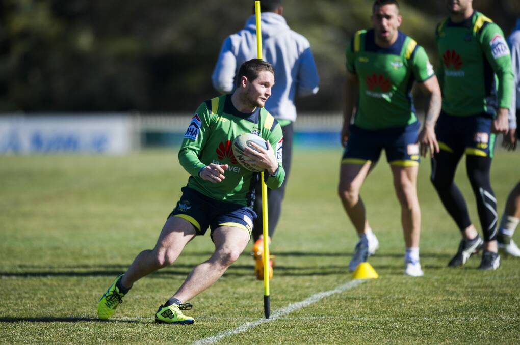 Canberra Raiders captain
Jarrod Croker works on his footwork at training on Wednesday.

 Photo: Rohan Thomson