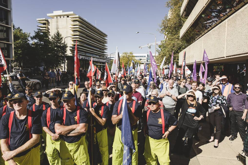 Activists at the Unions ACT Change the Rules rally on Tuesday. Photo: Jamila Toderas