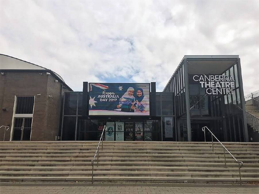 Online threats were made against the Canberra Theatre Centre digital billboard for showing an image of two Muslim children celebrating Australia Day. Photo: Katie Burgess