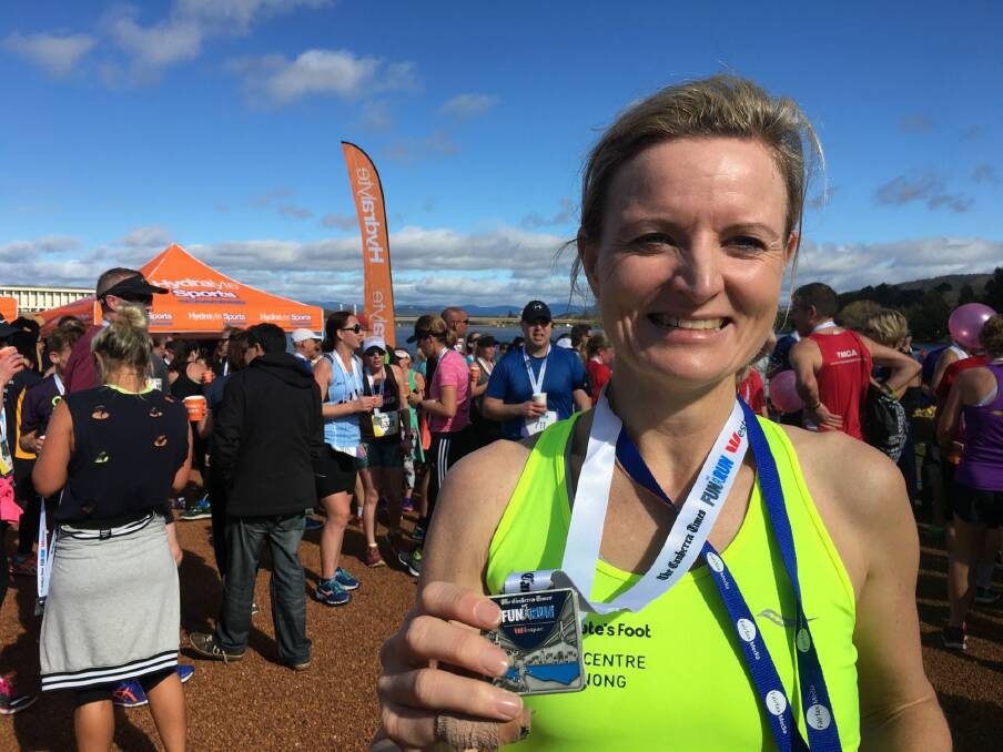 Canberra Times 2016 fun run, women's winner Fleur Flanery, 47. Photo: Kirsten Lawson