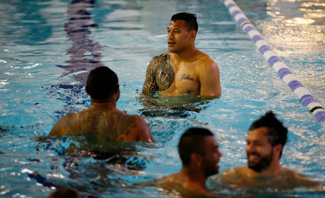 Israel Folau during a team recovery session in London on Sunday. Photo: Dan Mullan