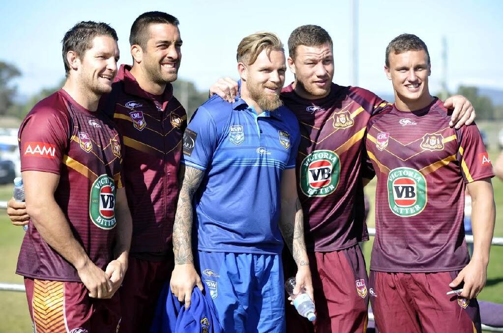 Canberra Raiders players involved in the 2015 City-Country match (l-r): Jarrod Croker, Paul Vaughan, Blake Austin, Shannon Boyd and Jack Wighton.  Photo: Les Smith