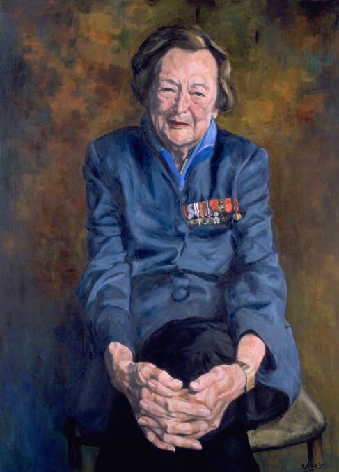 Melissa Beowulf's painting of Nancy Wake hangs in the National Portrait Gallery in Canberra. Photo: Contributed