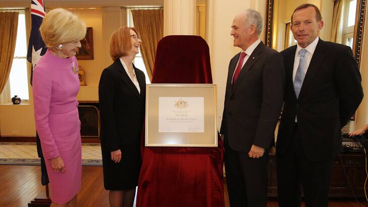 Governor-General Quentin Bryce, Prime Minister Julia Gillard, Jewish community leader Peter Wertheim and Opposition Leader Tony Abbott at the ceremony to award Australia’s first honorary citizenship to the late Raoul Wallenberg.