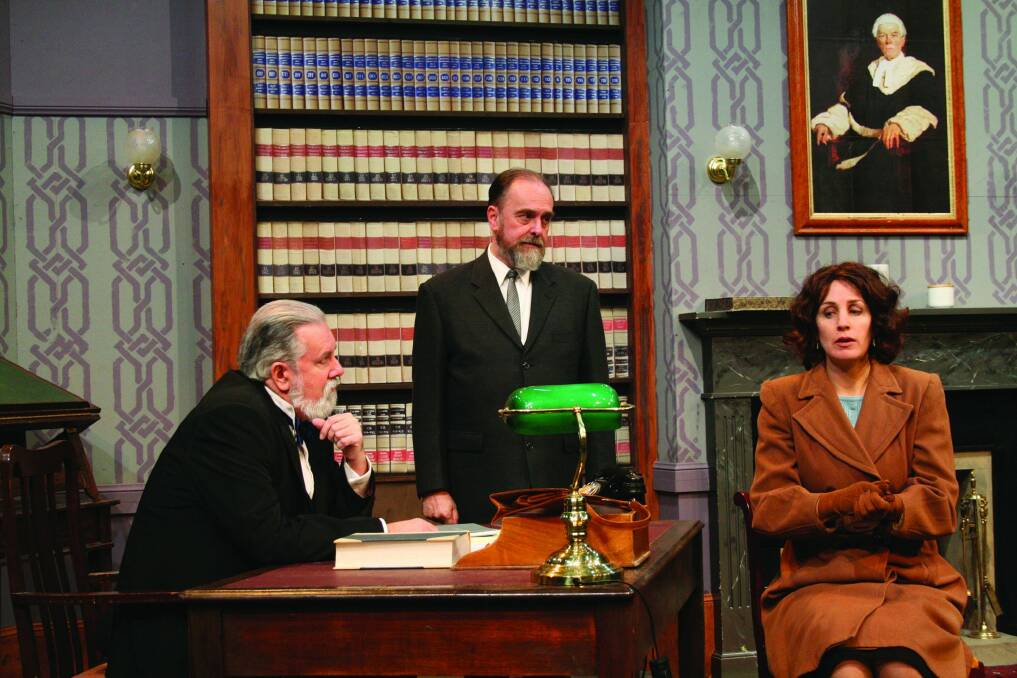 Pat Gallagher, Jerry Hearn and Emma Wood in Witness for the Prosecution. Photo: Helen Drum