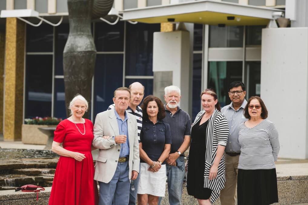 Chapman residents are unhappy about the Chapman public housing development being approved. From left, Beverly and Tony Butterfield, Peter and Helen Mine, Michael Boyle, Simone Hunter, Kumar Sukumar, and Doreen Hurst. Photo: Jamila Toderas