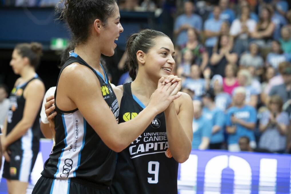 The Canberra Capitals' Kia Nurse and Maddison Rocci have become close friends. Photo: Sitthixay Ditthavong