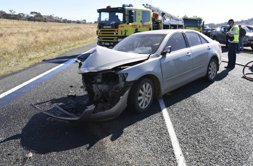 A crash on the Monaro Highway in 2015. The ACT road toll has been falling for the last 30 years.  Photo: ACT Policing