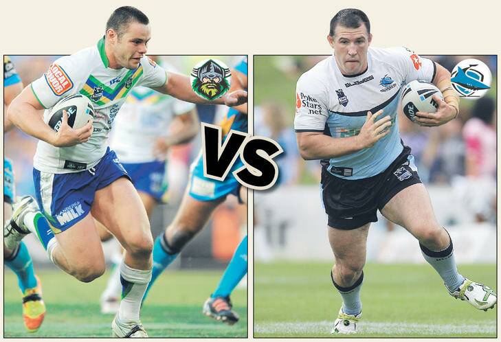 Raiders tackling machine Shaun Fensom and Sharks star Paul Gallen will square of in today's NRL clash. Photo: actnathan.gilson