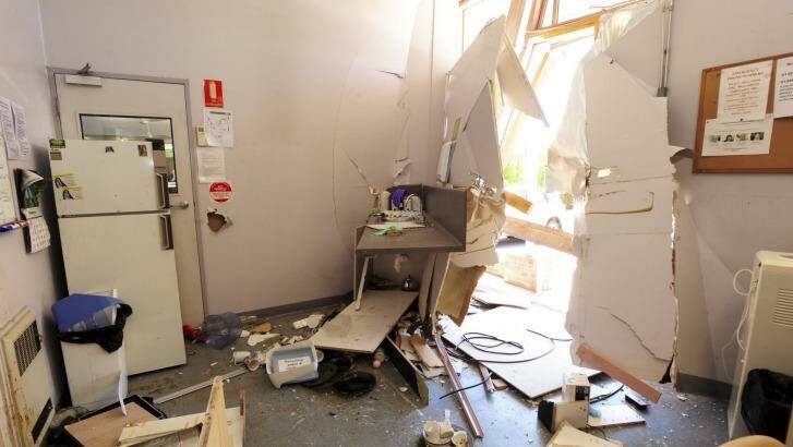 Damage to the Greenway Vinnies staff lunch room after a vehicle smashed through the exterior wall.  Photo: Graham Tidy