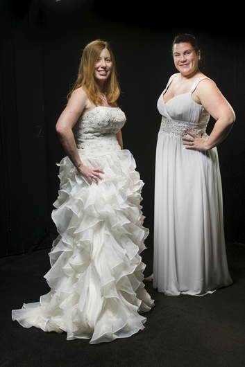 Leilah Ayton, left, and Chauntell McNamara dressed in the spirit of the Marymead 2014 Bride & Groom Ball. Photo: Rohan Thomson