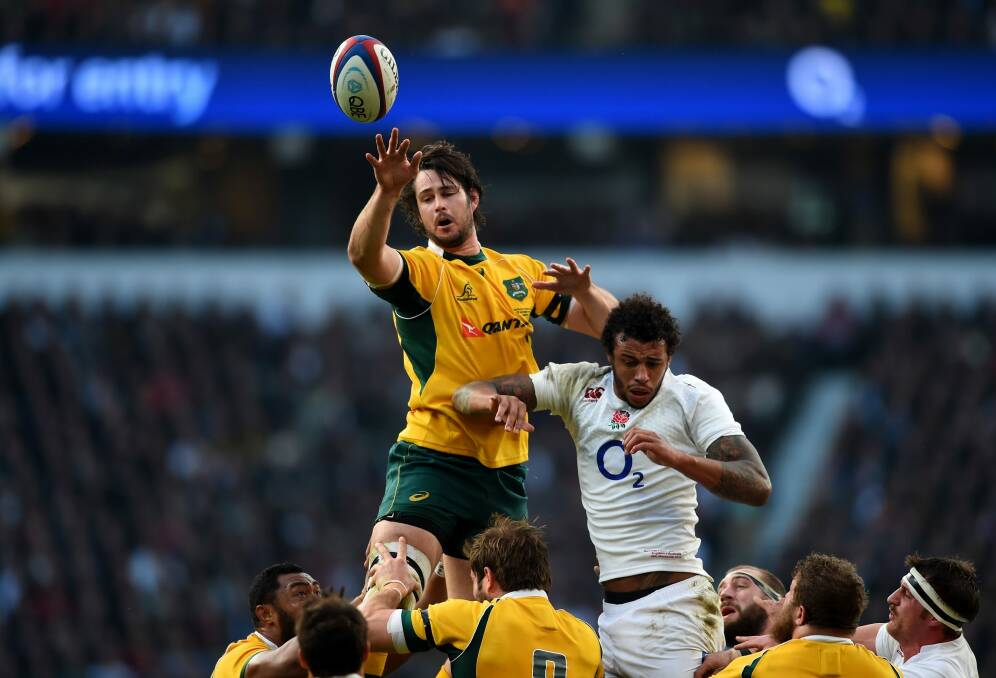 LONDON, ENGLAND - NOVEMBER 29:  Sam Carter of Australia wins the line out under pressure from Courtney Lawes of England during the QBE international match between England and Australia at Twickenham Stadium on November 29, 2014 in London, England.  (Photo by Paul Gilham/Getty Images) LONDON, ENGLAND - NOVEMBER 29: Sam Carter of Australia wins the line out under pressure from Courtney Lawes of England during the QBE international match between England and Australia at Twickenham Stadium on November 29, 2014 in London, England. (Photo by Paul Gilham/Getty Images) Photo: Paul Gilham