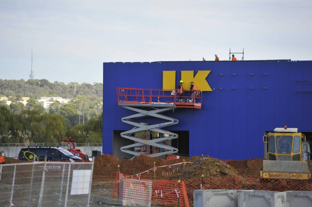 IKEA Canberra gets its letters.
 Photo: Jay Cronan