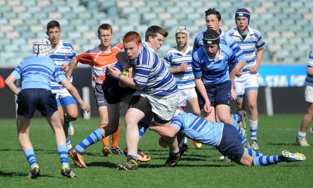 An Under 14 ACT Junior Rugby final in 2013.  Photo: Graham Tidy