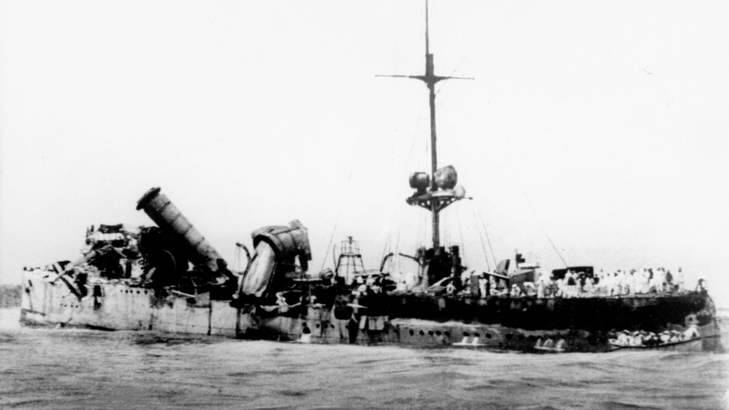 END OF A RAIDER: The German light cruiser SMS Emden after being run aground in 1914 following her battle with HMAS Sydney.