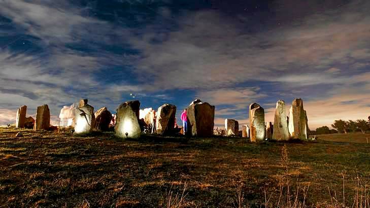 People gather at 'The Henge' off Macs Reef Road, ACT to celebrate the winter solstice. Photo: Katheirne Griffiths