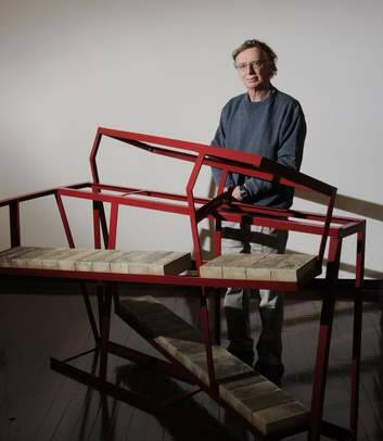 Artist Paul Hopmeier with his work Piano. Photo: Lannon Harley