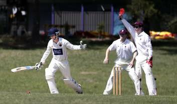 Eastlake batsman Matt Winter looks at the ball as Wests/ UC wicket keeper Beau McClintock appeals during the match at Jamison Oval. Photo: Jeffrey Chan