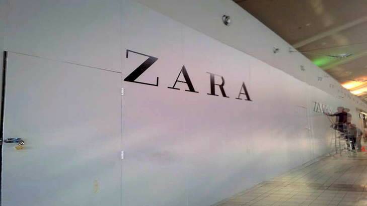 The Zara shopfront has been boarded up for months, keeping shoppers guessing about what it may look like inside. Photo: karleen.minney@canberratimes.com
