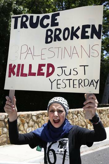 Zaen Alsweity from Conder during a Rally for Palestine rights in front of the Embassy of Israel  in Yarralumla. Photo: Jeffrey Chan