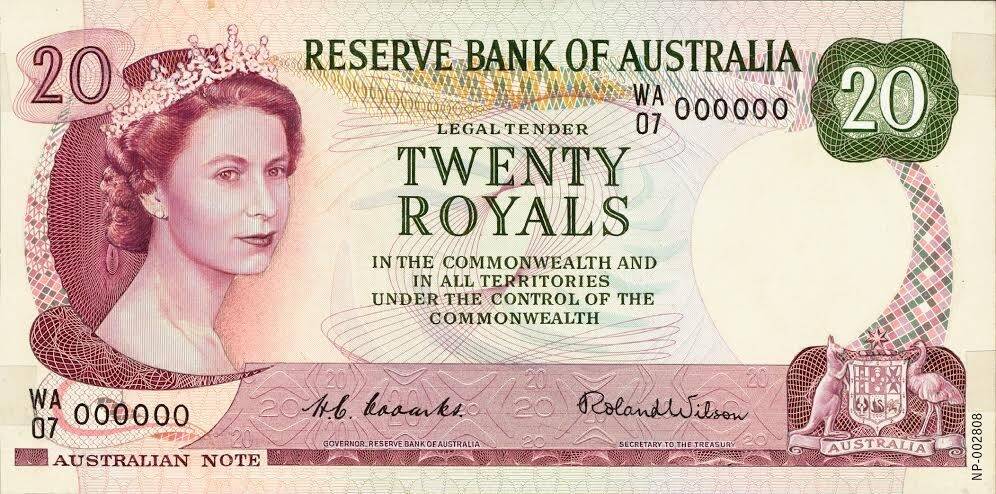 Prototype 20 Royals note created as decimalisation loomed.   Photo: Reserve Bank of Australia