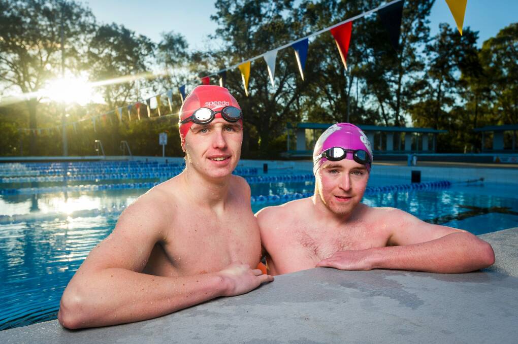 Ben Freeman and Joe Pascall - both teenagers show remarkable resilience in the cold water. Photo: Dion Georgopoulos