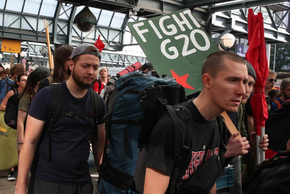 G20 protesters arrive in Hamburg. Photo: Andrew Meares